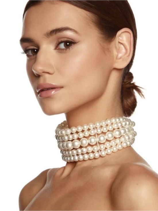 Bronx and Banco Jewelry - Bronx and Banco 5 Strand Pearl Choker in White Thick Pearls Statement Necklace